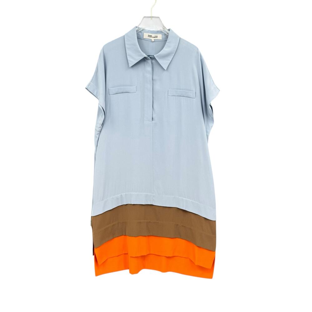 Diane von Furstenberg NWT XS/S Hatsu Tiered Colorblock Silk Crepe Shirt Dress - Picture 11 of 15